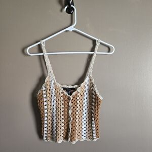 Forever 21 Crochet Button-Front Camisole - Cream & Brown